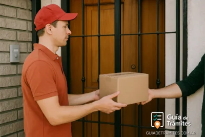 Factura Puerta a Puerta 2025: importaciones personales y tope 3 Entrega de paquete en una casa representando el sistema puerta a puerta